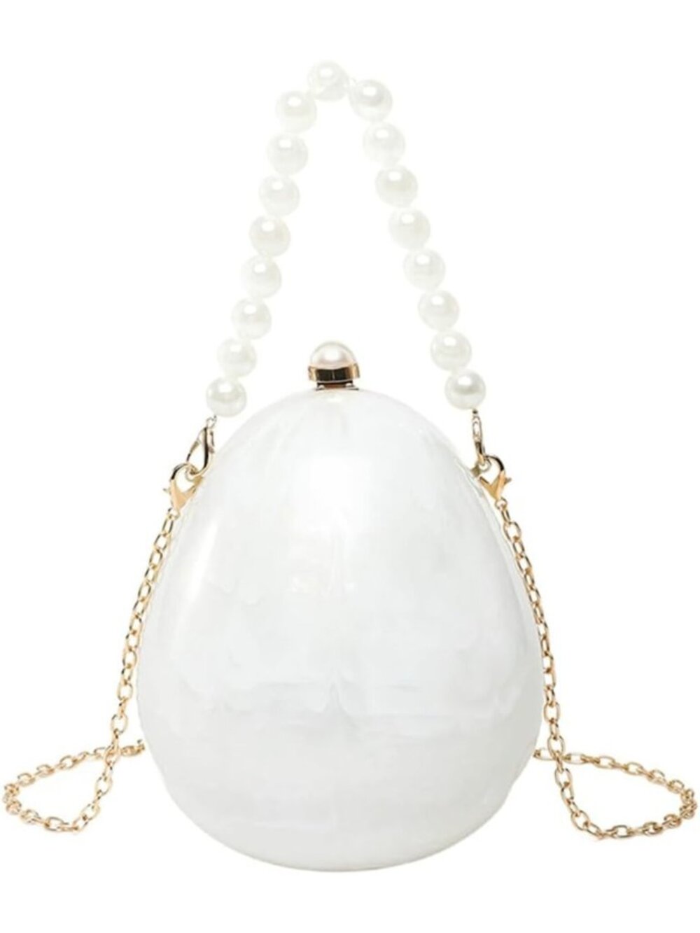 Elegant Egg Shape Acrylic Clutch with Pearl Handle - Chic Evening Purse for